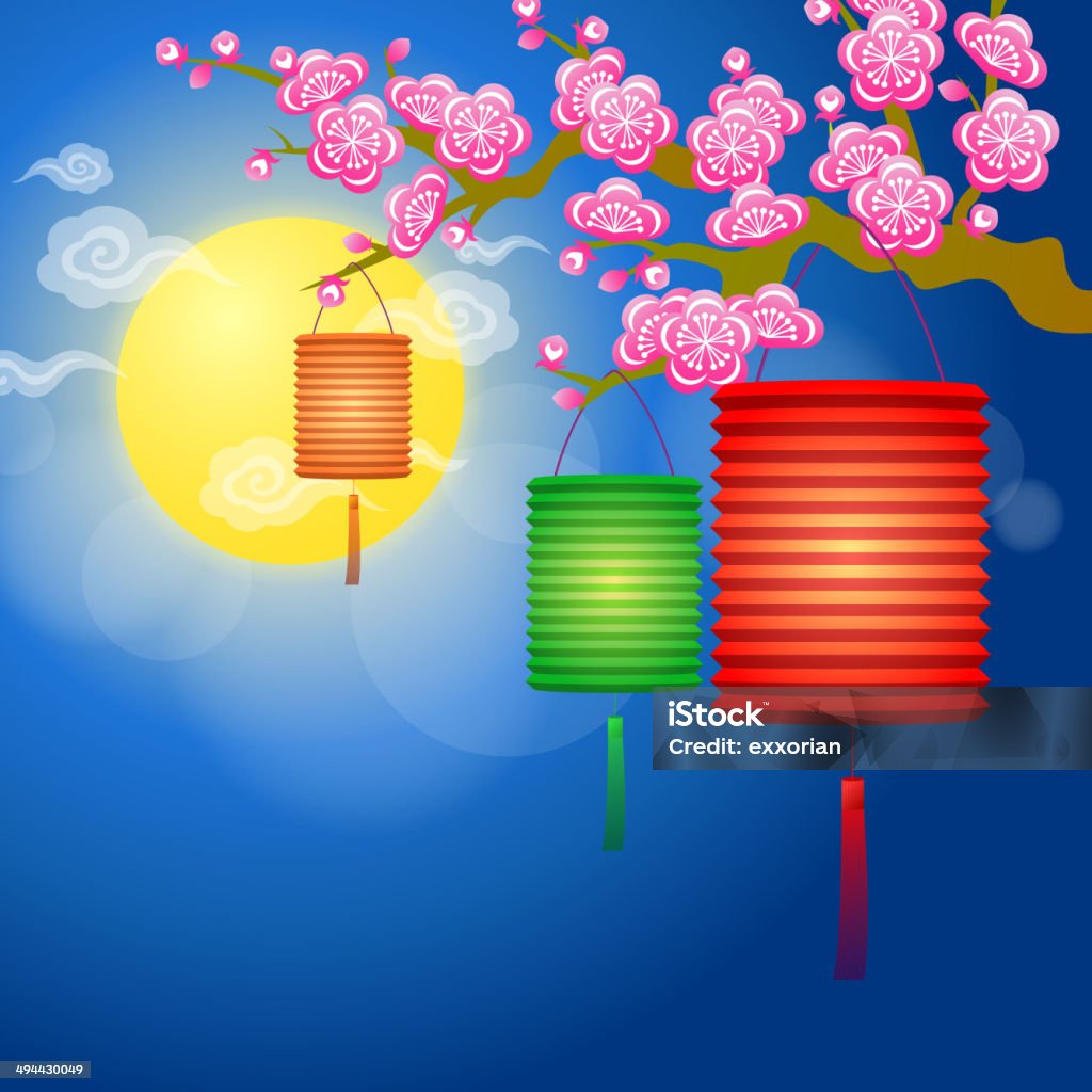 Mid-Autumn Festival Lanterns hanging in Mid-Autumn festival. Art And Craft stock vector