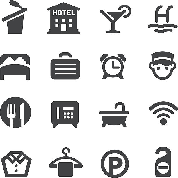 illustrazioni stock, clip art, cartoni animati e icone di tendenza di hotel icone-acme serie - hotel wireless technology bedroom hotel room