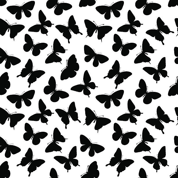 Beautiful seamless background with butterflies silhouettes. Beautiful seamless background with butterflies silhouettes. Perfect for background greeting cards and invitations of the wedding, birthday, Valentine's Day simple butterfly outline pictures stock illustrations