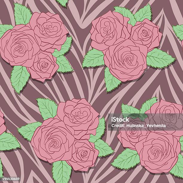 Beautiful Bouquets Of Roses On Animal Abstract Print Stock Illustration - Download Image Now