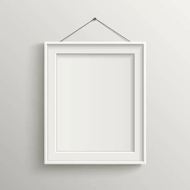 Vector illustration of blank frame on white wall with shadow