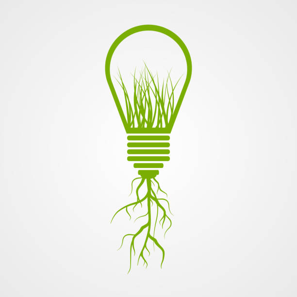 Green lamp ecology concept. Green lamp ecology concept. Vector illustration. tree with light bulb roots stock illustrations