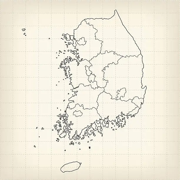 Vector illustration of South Korea sketched map on grid