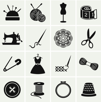 Set of sewing and needlework icons. Collection of design elements. Vector illustration.