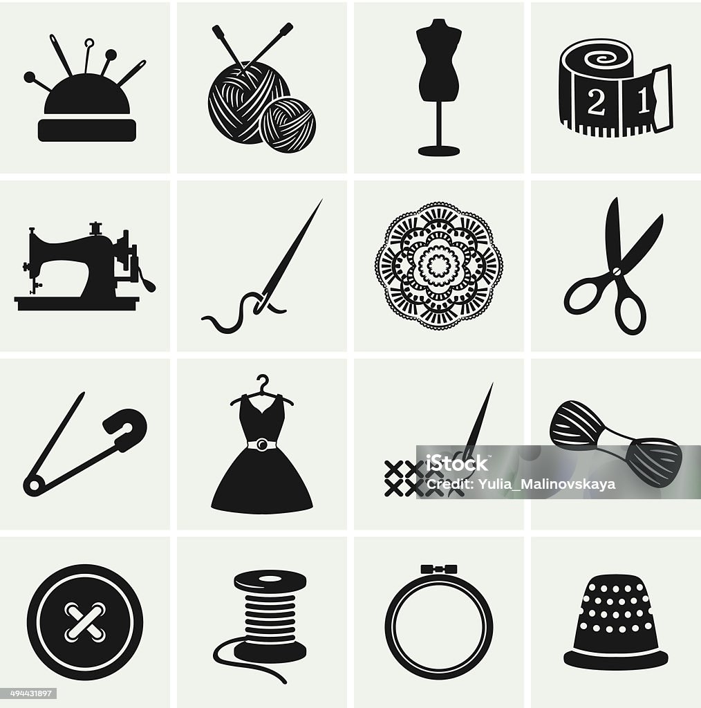 Sewing and needlework icons. Vector set. Set of sewing and needlework icons. Collection of design elements. Vector illustration. Sewing stock vector