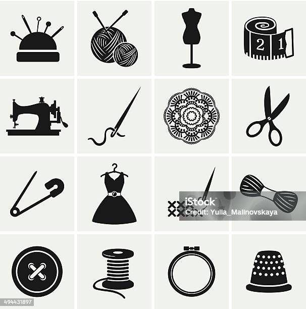 Sewing And Needlework Icons Vector Set Stock Illustration - Download Image Now - Sewing, Icon Symbol, Fashion