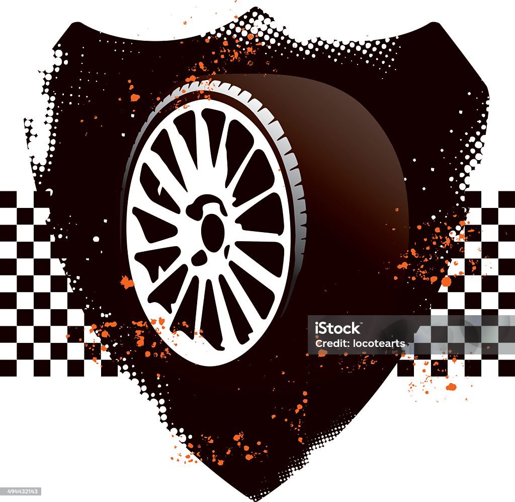 Bouclier de course de grunge avec des pneus de sport - clipart vectoriel de Acier libre de droits