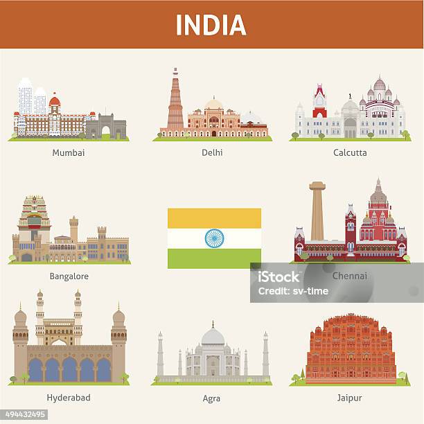 Городов Индии — стоковая векторная графика и другие изображения на тему Бангалор - Бангалор, Индия, Калькутта