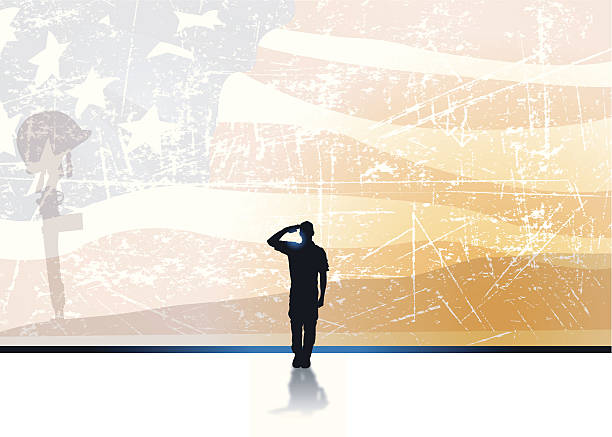 illustrations, cliparts, dessins animés et icônes de forces armées, soldat saluant fallen comrade, drapeau américain - saluting veteran armed forces military