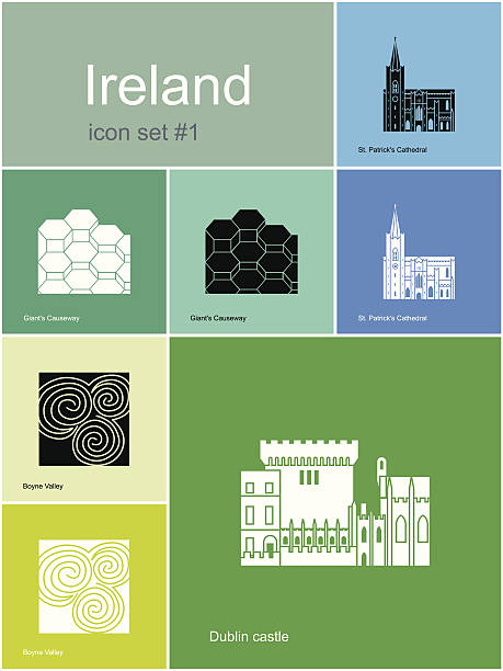 illustrazioni stock, clip art, cartoni animati e icone di tendenza di icone dell'irlanda - dublin ireland brick built structure building exterior