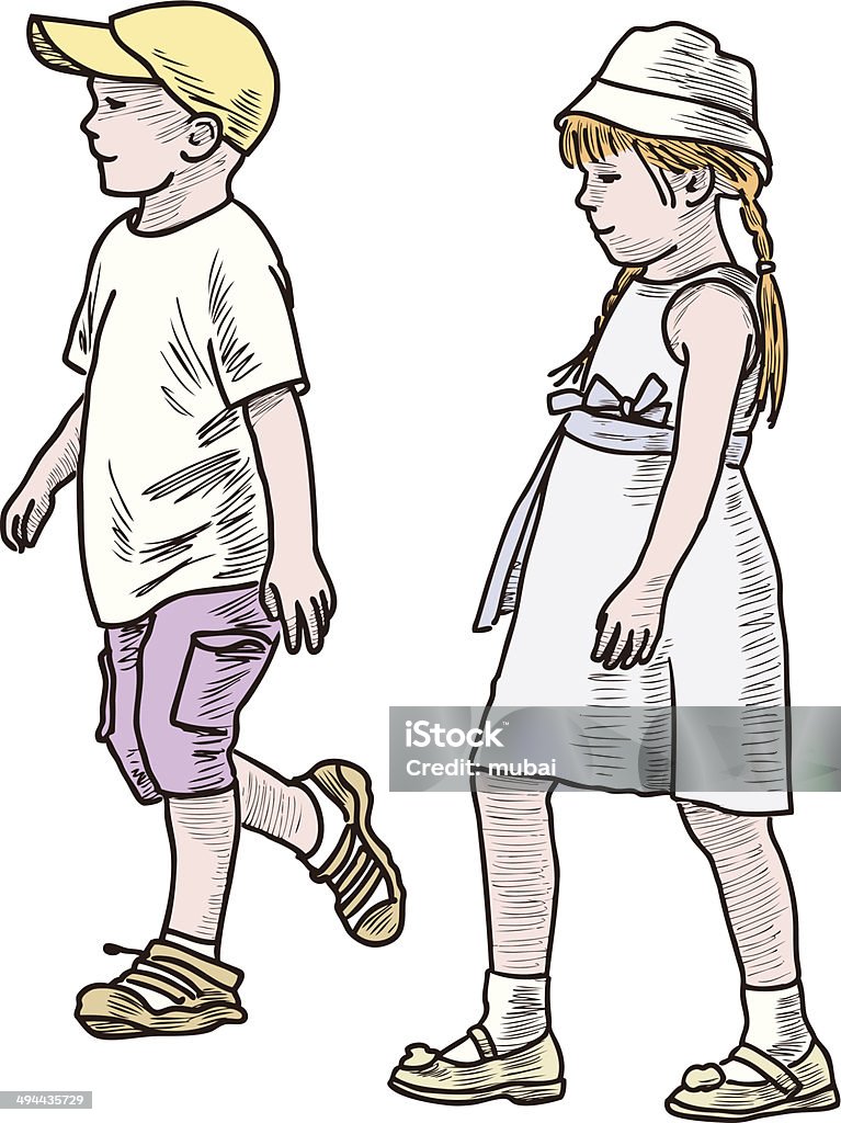 Дети ходить - Векторная графика Брат и сестра роялти-фри