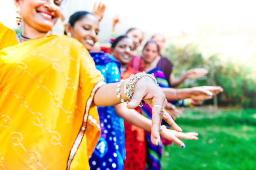 Group of Indian women rehearsing a Bollywood dance.