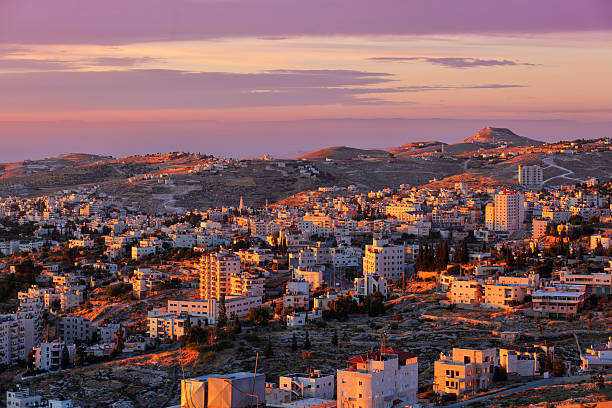 Sunrise in Bethlehem city A beautiful sunrise in Bethlehem city in Palestine. Panoramic view from the hotel "Bethlehem inn". west bank photos stock pictures, royalty-free photos & images