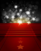 istock Red Carpet on Steps with Paparazzi Flashes 494436065