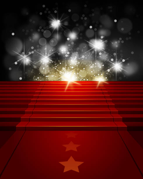 Red Carpet on Steps with Paparazzi Flashes Red Carpet on Steps with Paparazzi Flashes. Each element in a separate layers. Very easy to edit vector EPS10 file. It has transparency layers with blend effects. red carpet stock illustrations