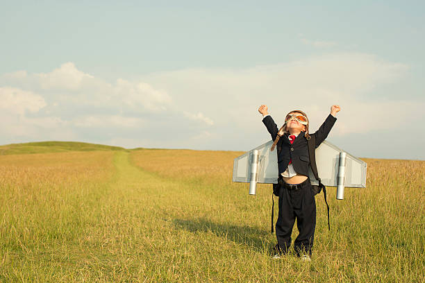 istock Young English Boy Businessman Wearing Jetpack 494436103
