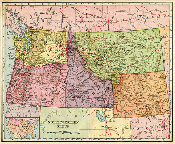 northwestern aux états-unis carte 1896 - montana map usa old photos et images de collection