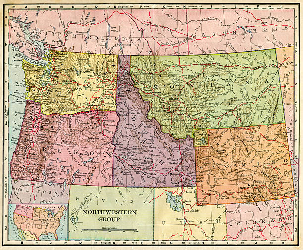 northwestern stati uniti mappa 1896 - montana map old cartography foto e immagini stock