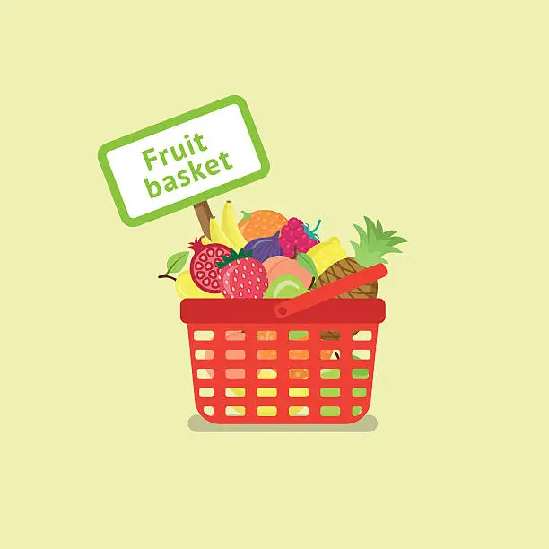 Vector illustration of Shopping Basket Full of Fruits