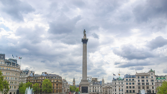 Trafalgar Square with Nelson column in London, UK