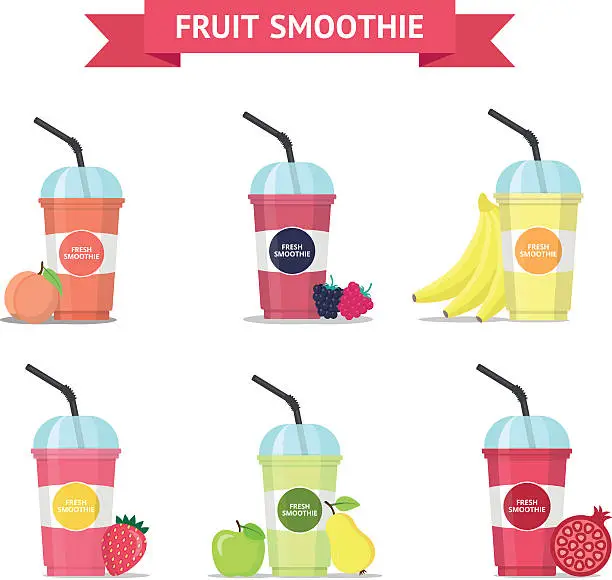 Vector illustration of Set of Fruit Smoothie in a Cups