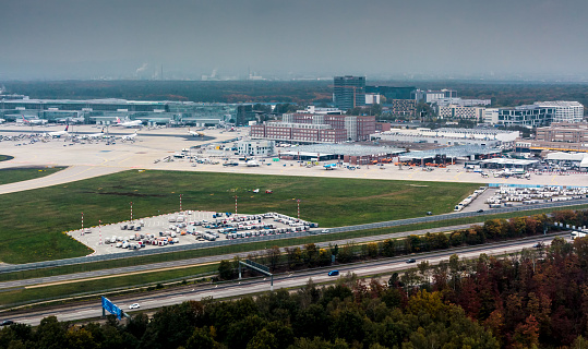 Frankfurt, Germany - October 21, 2015: An aerial view of Frankfurt Airport in Germany