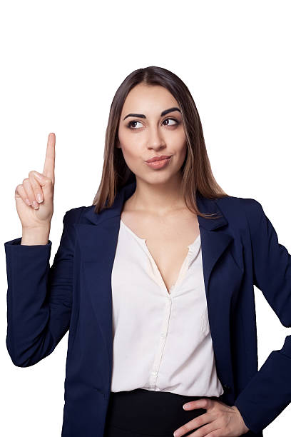 istock Beautiful business woman with idea white background 494445322
