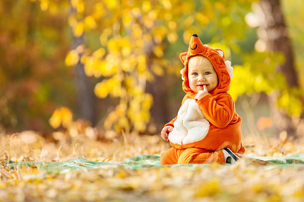 istock Cute baby boy dressed in fox costume 494447588