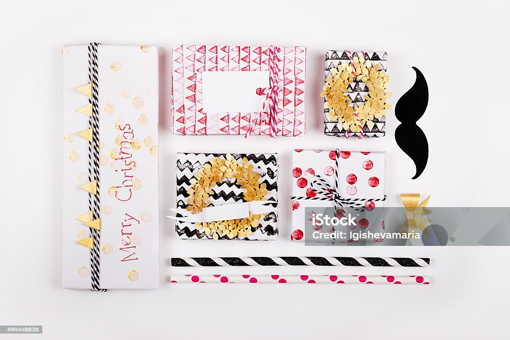 Christmas handmade gifts Christmas paper presents handmade  gifts on a white background 2015 Stock Photo