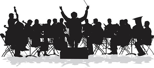 Symphonic Orchestra Silhouette A vector silhouette illustration of an orchestra rehearsing orchestra stock illustrations