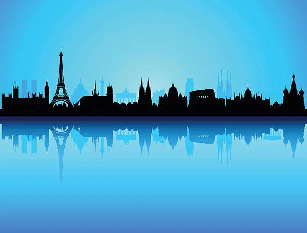 Vector illustration of Detailed Europe Skyline (Each Building is Complete and Moveable)