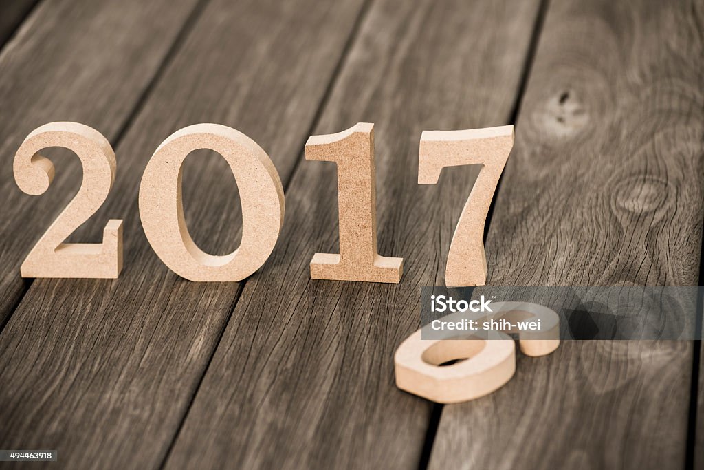 Happy New Year 2017 on nature concept, wood number idea 2015 Stock Photo