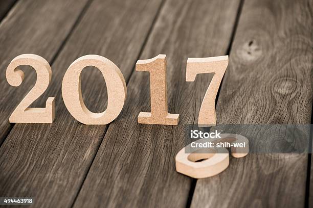 Happy New Year 2017 On Nature Concept Wood Number Idea Stock Photo - Download Image Now