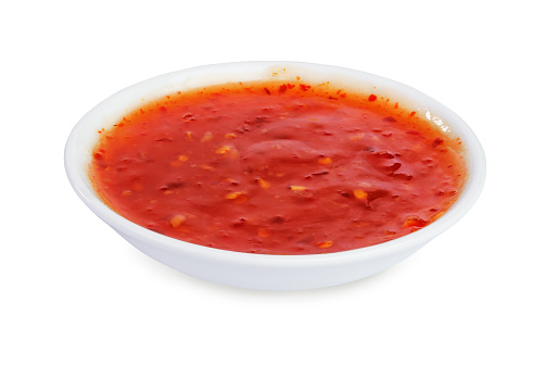 red hot chilli sauce isolated on a white background