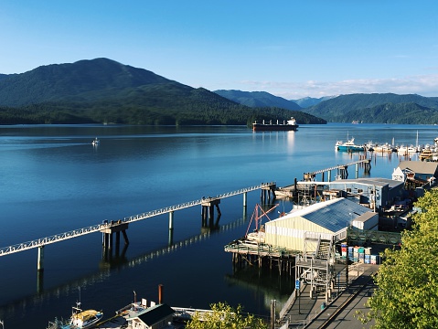 Prince Rupert, Canada - June 22, 2015: A view of Prince Rupert's waterfront on a sunny evening around summer solstice.