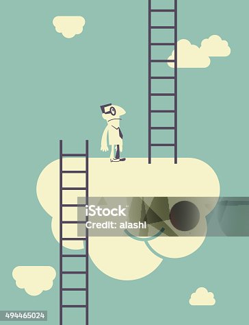 istock Businessman climbing a ladder, standing on cloud, finding another ladder 494465024