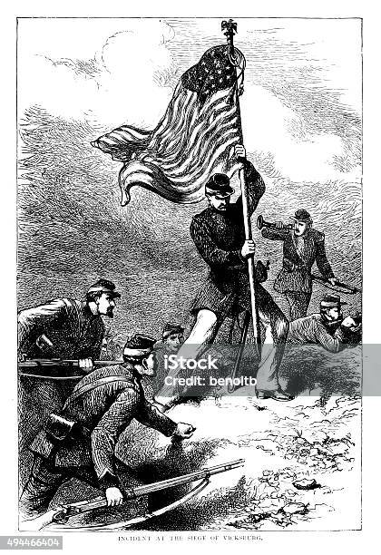 Incident At The Siege Of Vicksburg Stock Illustration - Download Image Now - American Flag, Art, Old-fashioned