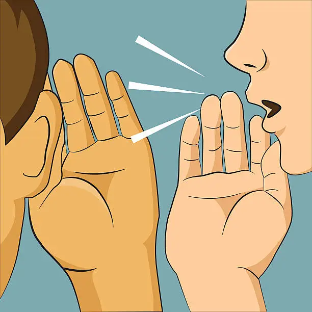 Vector illustration of Woman whispering into someone ear telling her something secret,