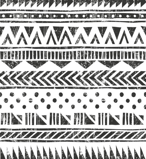 kuvapankkikuvitukset aiheesta vektorin saumaton heimorakenne. primitiivinen geometrinen tausta grunge-tyyliin - indigenous culture