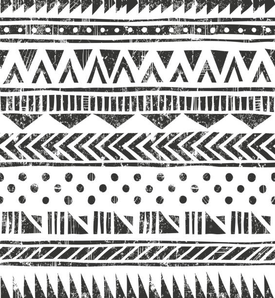 ilustrações, clipart, desenhos animados e ícones de textura vector sem costura tribal. fundo geométrico primitivas em estilo grunge - ethnic