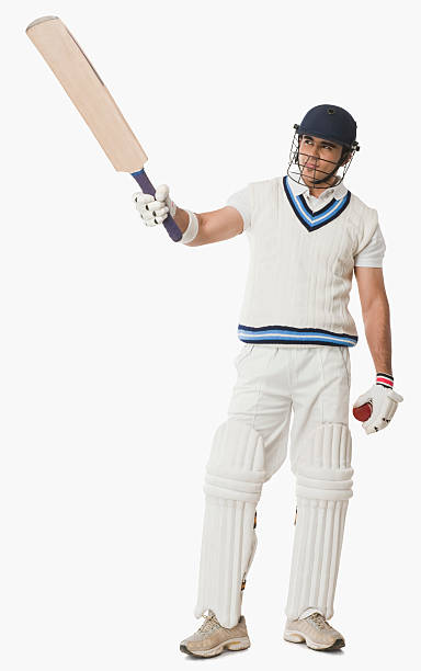 montrant son bat-joueur de cricket - sport of cricket cricket player cricket bat batting photos et images de collection