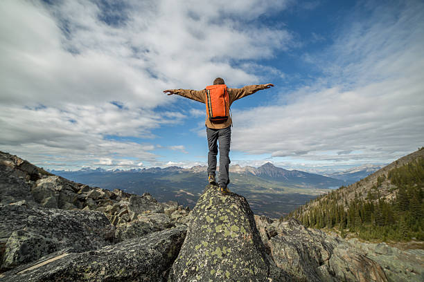 istock Man hiking reaches mountain top-Freedom 494470876