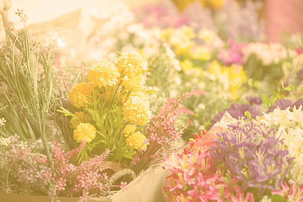 istock Artificial flowers, foliage and colorful abstract background 494471252
