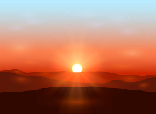 Beautiful dawn Beautiful dawn with shining sun in the mountains, illustration. twilight stock illustrations
