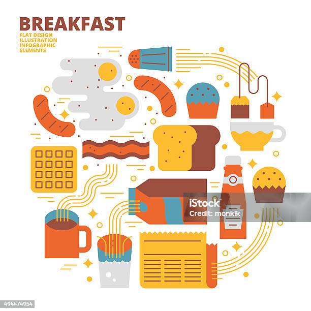 Breakfast Flat Design Illustration Stock Illustration - Download Image Now - Breakfast, Morning, Bacon