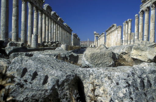 The ruins of Apamea in northwestern Syria in the Middle East