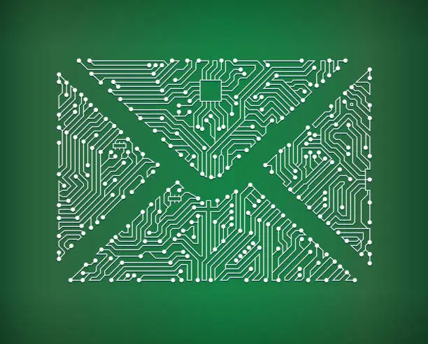 Vector illustration of Envelope Circuit Board royalty free vector art background