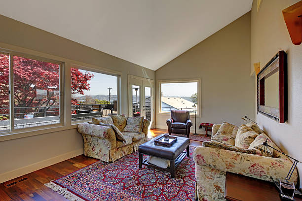 istock Large living room with two sofas and red rug. 494481389