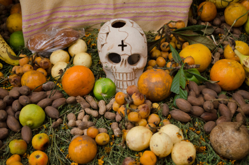 Part of a mexican day of the dead offering altar