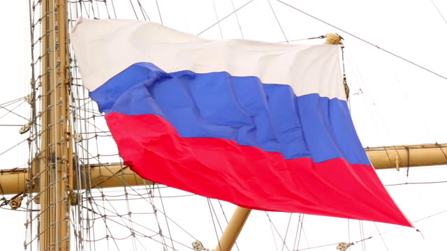 Russian flag on the mast Tall ship